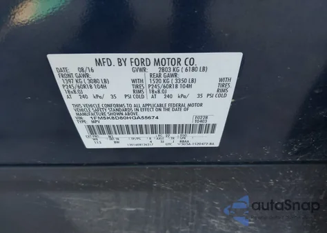 2017 Ford Explorer Xlt из США, поврежденный, VIN 1FM5K8D80HGA55674